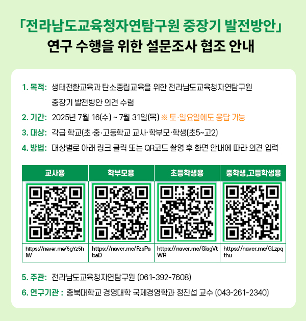 전라남도교육청자연탐구원 중장기 발전방안 연구 수행 설문조사